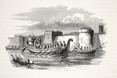 Kung Edgar rodde av åtta kungar på River Dee, pub. 1800-talet (stålgravyr) av English School