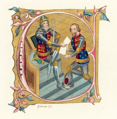 King Edward III och Prince Edward (färgad gravyr) av English School
