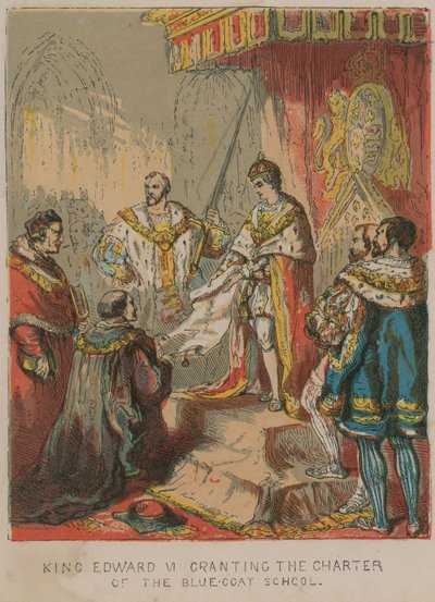 Kung Edward VI beviljar Charter of the Bluecoat School av English School