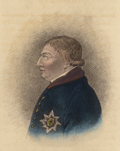 Kung George III, från en skiss tagen i Windsor under hans sjukdom (färgad gravyr) av English School