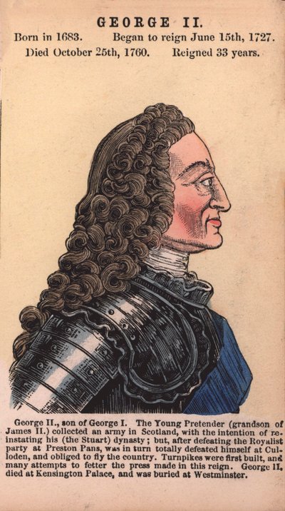 King George II (färgad gravyr) av English School