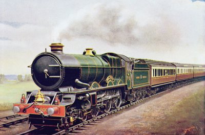 Kung George V av G.W.R Cornish Railway Express, illustration från The Wonder Book of Railways, fjortonde upplagan redigerad av Harry Golding, 1929 av English School