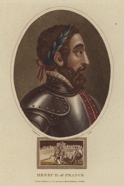 Kung Henrik II av Frankrike (färgad gravyr) av English School