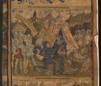 Kung Henrik VI tillfångatagen efter slaget vid Northampton, från Typological life and genealogy of King Edward IV, Harley MS 7353 av English School