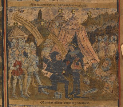 Kung Henry VI tillfångatagen efter slaget vid Northampton 1460 av Edward av York (efteråt kung Edward IV) och Earls of Warwick och Salisbury, illustration från 