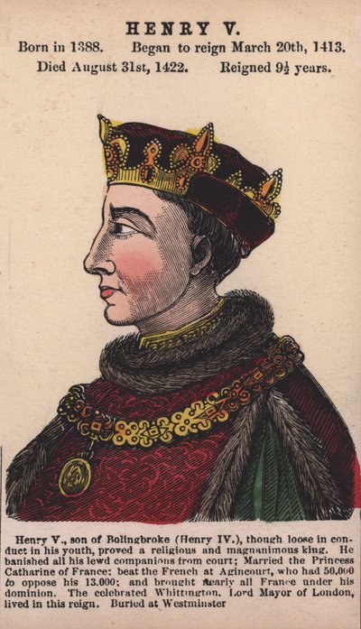 Kung Henrik V (färgad gravyr) av English School