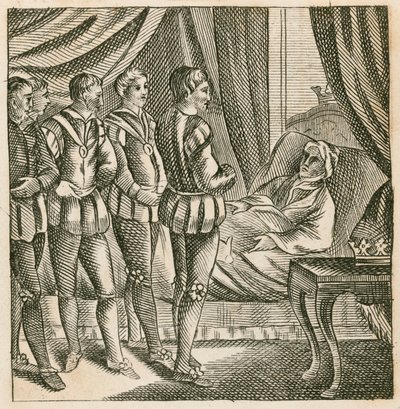 Kung Henry V levererar sin sista testamente till hertigen av Bedford av English School