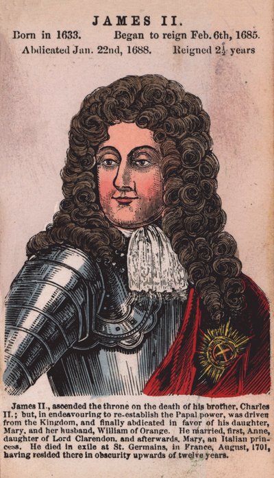 King James II (färgad gravyr) av English School