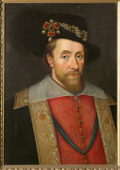 Kung James I av England och Skottland ... (målning på duk) av English School