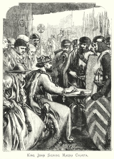 King John signerar Magna Charta (gravyr) av English School
