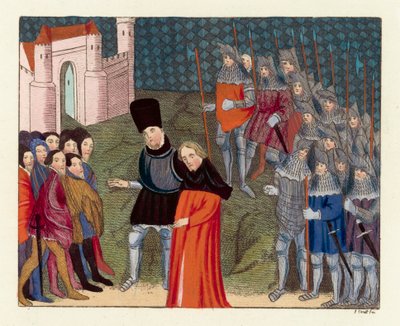 Kung Richard II förmedlas till London (färgad gravyr) av English School