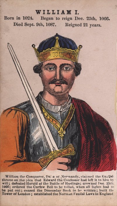 Kung William I (färgad gravyr) av English School