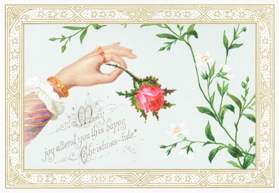 Ladies hand som håller Rose, julkort av English School