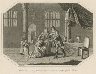 Lady Grey bönfaller kung Edward IV om underhåll för sig själv och barnen av English School