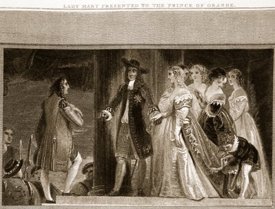 Lady Mary presenterade för Prince of Orange, illustration från David Humes The History of England, pub. av R. Bowyer, London, 1812 av English School