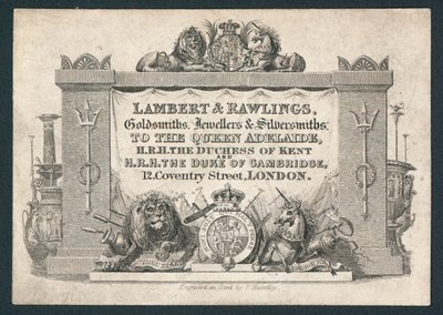 Lambert & Rawlings, guldsmeder, juvelerare & silversmeder, handelskort av English School