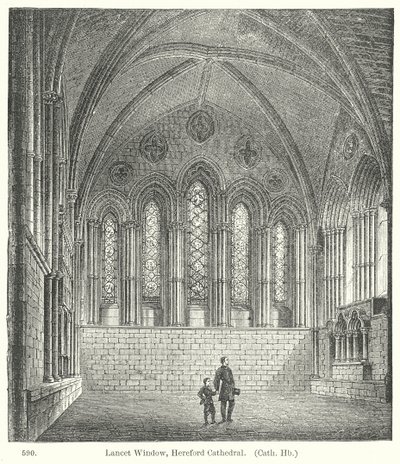 Lancetfönstret, Herefords katedral (gravyr) av English School