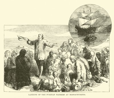 De puritanska fädernas landstigning i Massachusetts av English School