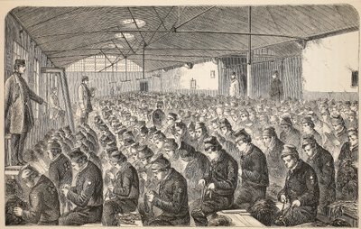 Stort Oakum-rum (under det tysta systemet) i Middlesex House of Correction, Coldbath Fields, illustration från The Criminal Prisons of London och scener från Prison Life av Henry Mayhew och John av English School