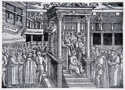 Latimer predikar före Edward VI, illustration från The History of the Nation av English School