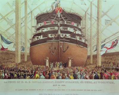 Lansering av H.M.S. Royal Albert, Screw Steamer, 131 Guns, i Woolwich, 13 maj 1854 av English School