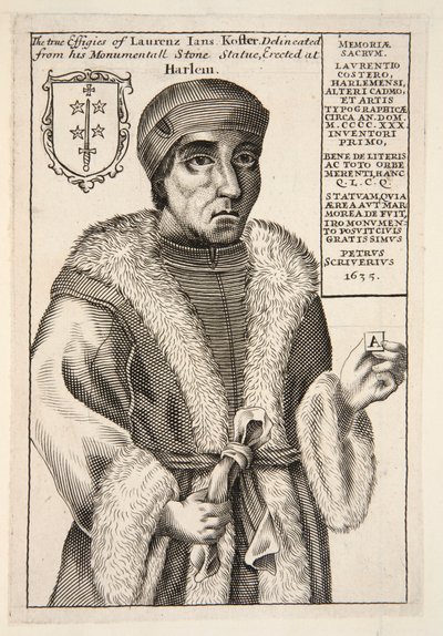 Laurenz Jans Koster, pub. 1683 gravyr. av English School