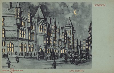 Law Courts, London (färglitografi) av English School