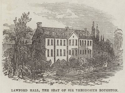 Lawford Hall, säte för Sir Theodosius Boughton (gravyr) av English School