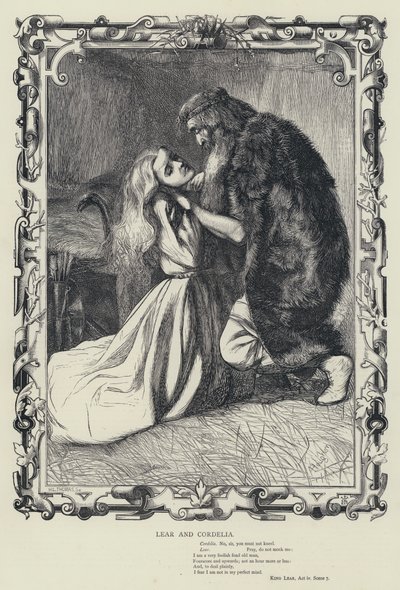 Lear och Cordelia, Kung Lear, akt iv, scen 7 (gravyr) av English School