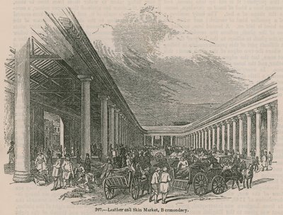 Läder- och hudmarknad, Bermondsey, London av English School