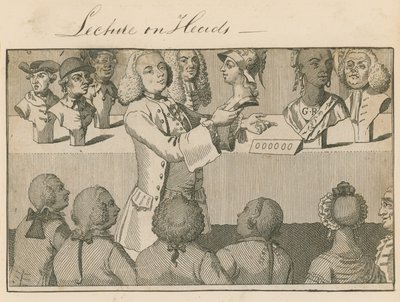 Föreläsning om Heads, i Long Room, mittemot Sadlers Wells, den 20 juni 1765 av English School