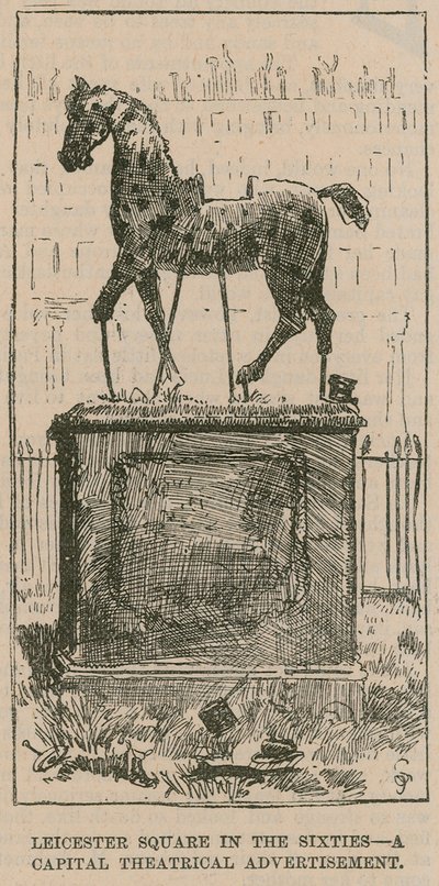 Leicester Square på 1860-talet: en stor teaterreklam av English School