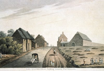 Les Quatre Bras, tittar mot Waterloo, utgiven av R. Bowyer av English School