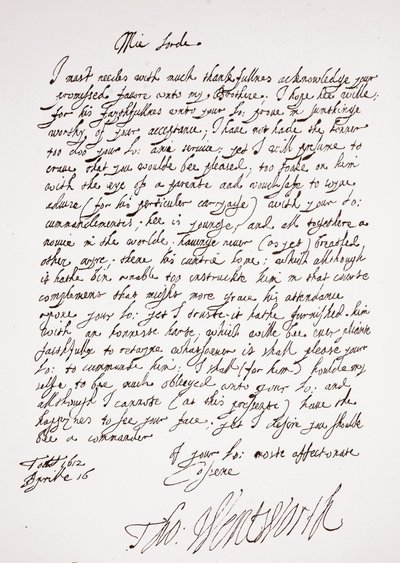 Brev av Thomas Wentworth, 16 april 1612 av English School