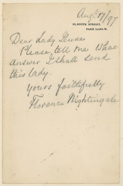 Brief von Florence Nightingale von English School