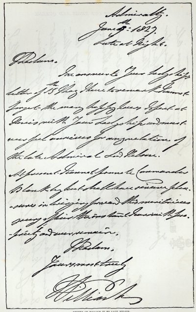 Brev från William IV till Lady Nelson, 1827, publicerat i 