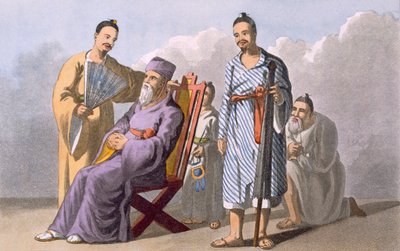 Lewchewan Chief and Attendants, 1820 (färgad akvatint) av English School