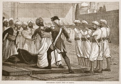 Lieutenant Flints Deed of Daring, illustration från Cassells Illustrated History of India av James Grant, pub. 1879 av English School