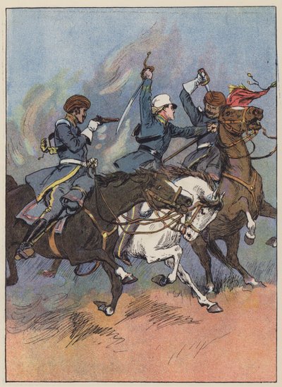 Löjtnant Roberts räddar flaggan (färg litho) av English School