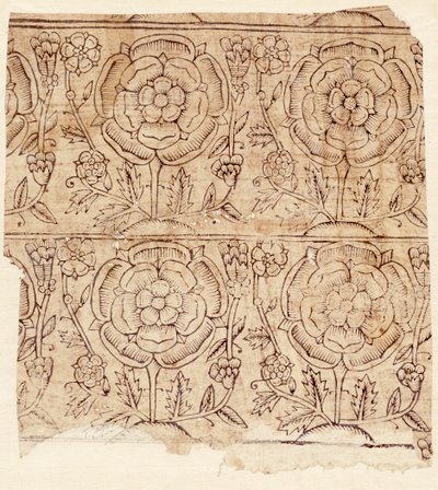 Foderpapper med ett Tudor Rose-mönster, ca 1550 (träblockstryck) av English School