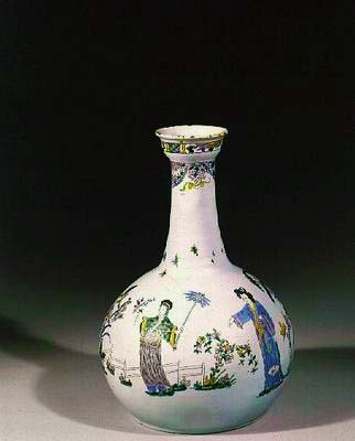 Liverpool vattenflaska med emaljerad chinoiserie dekoration, ca 1750 (lergods) av English School