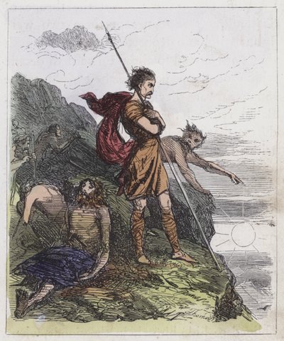 Llewellyn on the Mountains (färgad gravyr) av English School