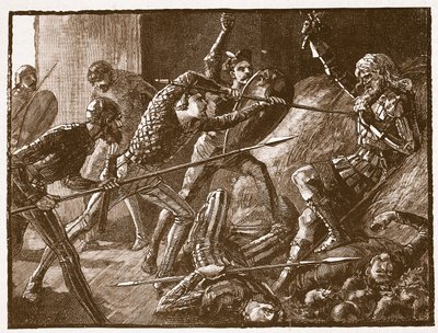 Llewelyns sista kamp, illustration från Cassells Illustrated History of England (sepiafoto) av English School
