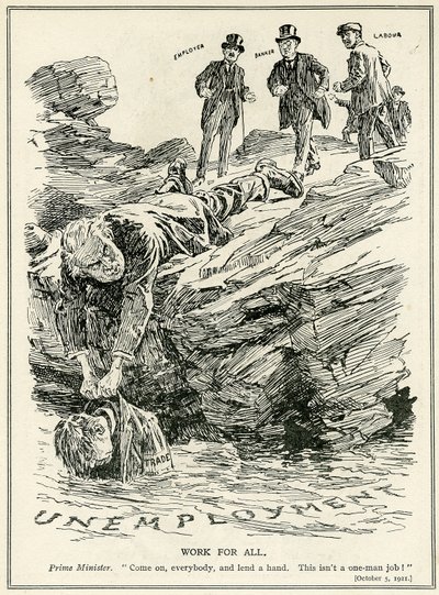 Lloyd George säger åt arbetsgivare, bankirer och arbetstagare att samarbeta för att besegra arbetslösheten, 1921 av English School
