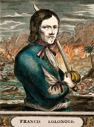 Sjörövaren Lolonois (kolorerad gravyr) av English School