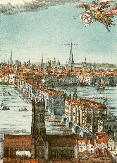 London Bridge (gravyr i färg) av English School