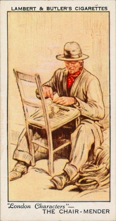 Karaktärer från London: The Chair-Mender (färglitografi) av English School