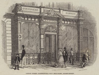 London Street Architecture, New Shop-Front, Regent-Street (gravyr) av English School