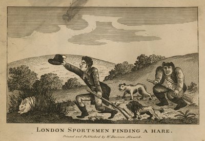 Idrottsmän i London hittar en hare (gravyr) av English School