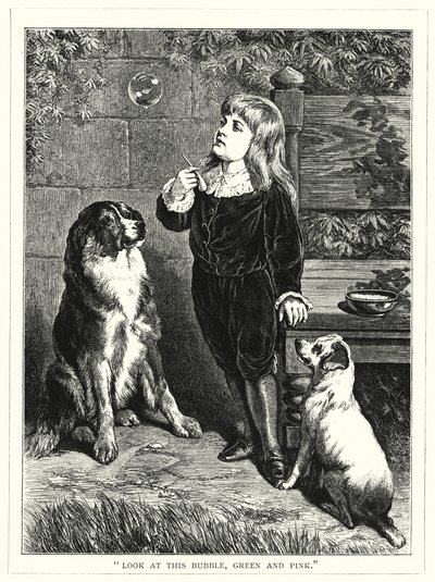 "Titta på den här bubblan, grön och rosa" (gravyr) av English School